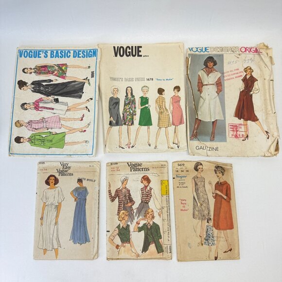 Vogue Vintage Sewing Pattern Lot of 6 50s-80s 1884 1678‎ 5619 7226 8726 5619 - Picture 1 of 7